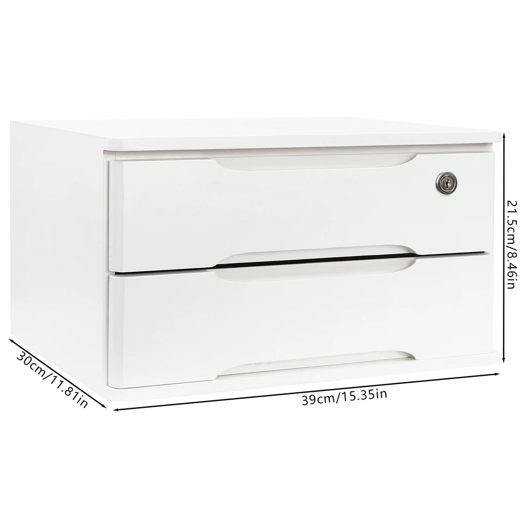 1/2/3 Tier Desktop Storage Box, Wooden Drawer Organizer with Lockable Drawers, No Assembly Required