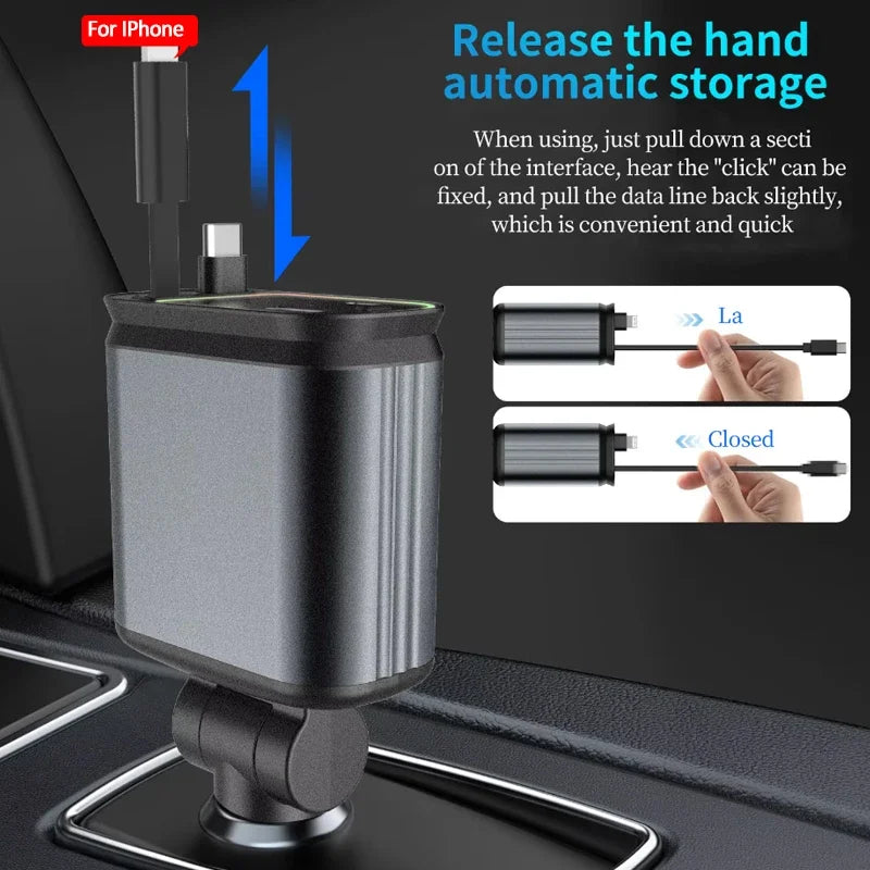 4 in 1 car charger, purple 120W car charger with star spotlight, with charging cable & 2 charging ports, GM charging