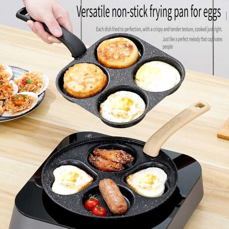Medical Stone Four-hole Omelette Pot Household Non-stick Flats-bottomed Egg Dumpling Pot Breakfast Egg Burger Frying Pan
