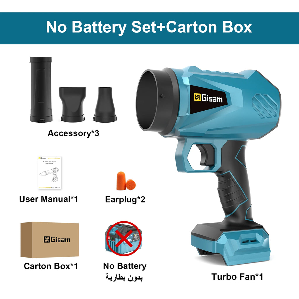 Gisam 200M/S Brushless  Leaf Blower 150000RPM Handheld Electric Turbo Blowers Jet Fan Dust Blowing for Makita 18V Battery Pins