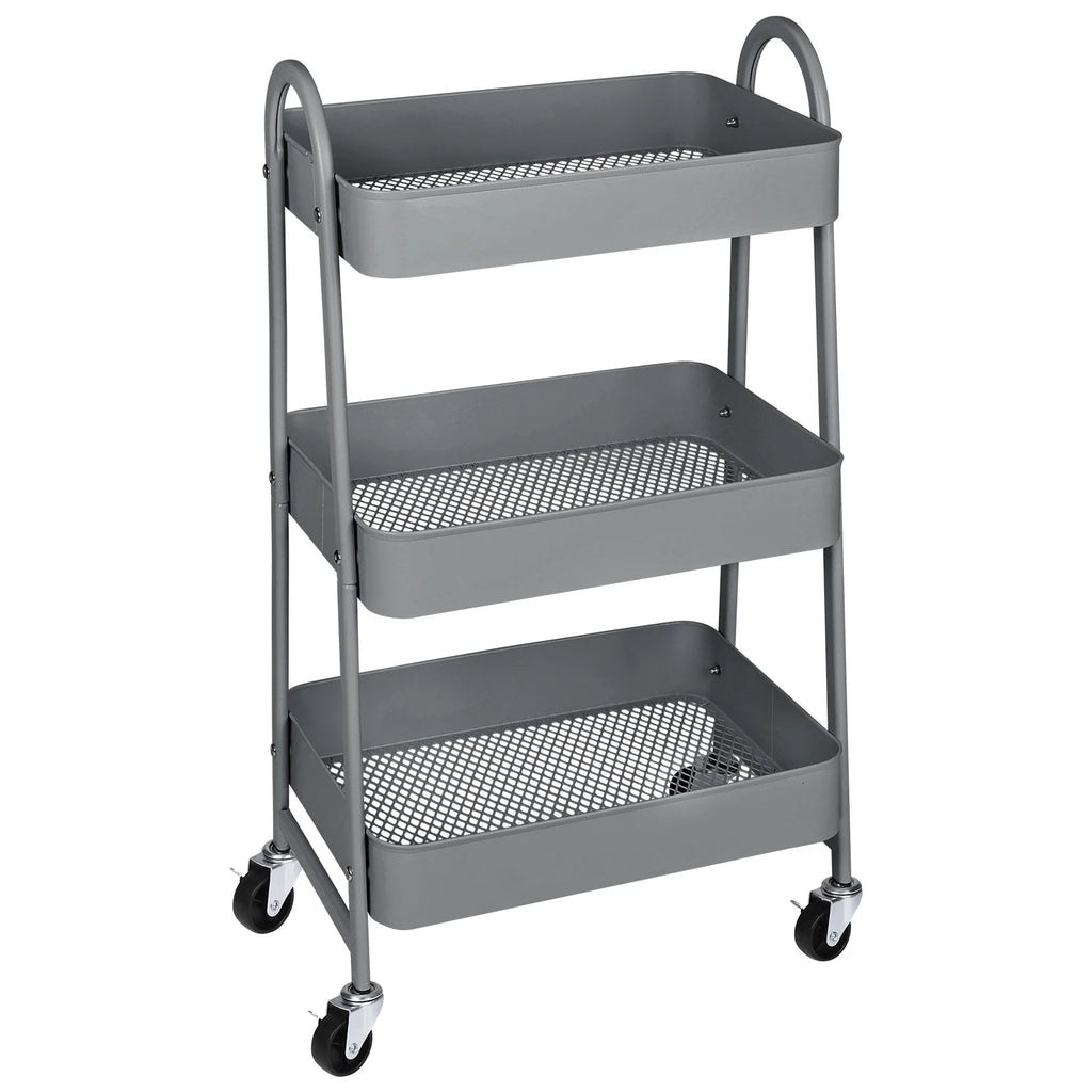 JHK 3-Tier Metal Rolling Storage Cart – Lockable Wheels, Mesh Shelves & Slim Design for Kitchen, Bathroom & Office