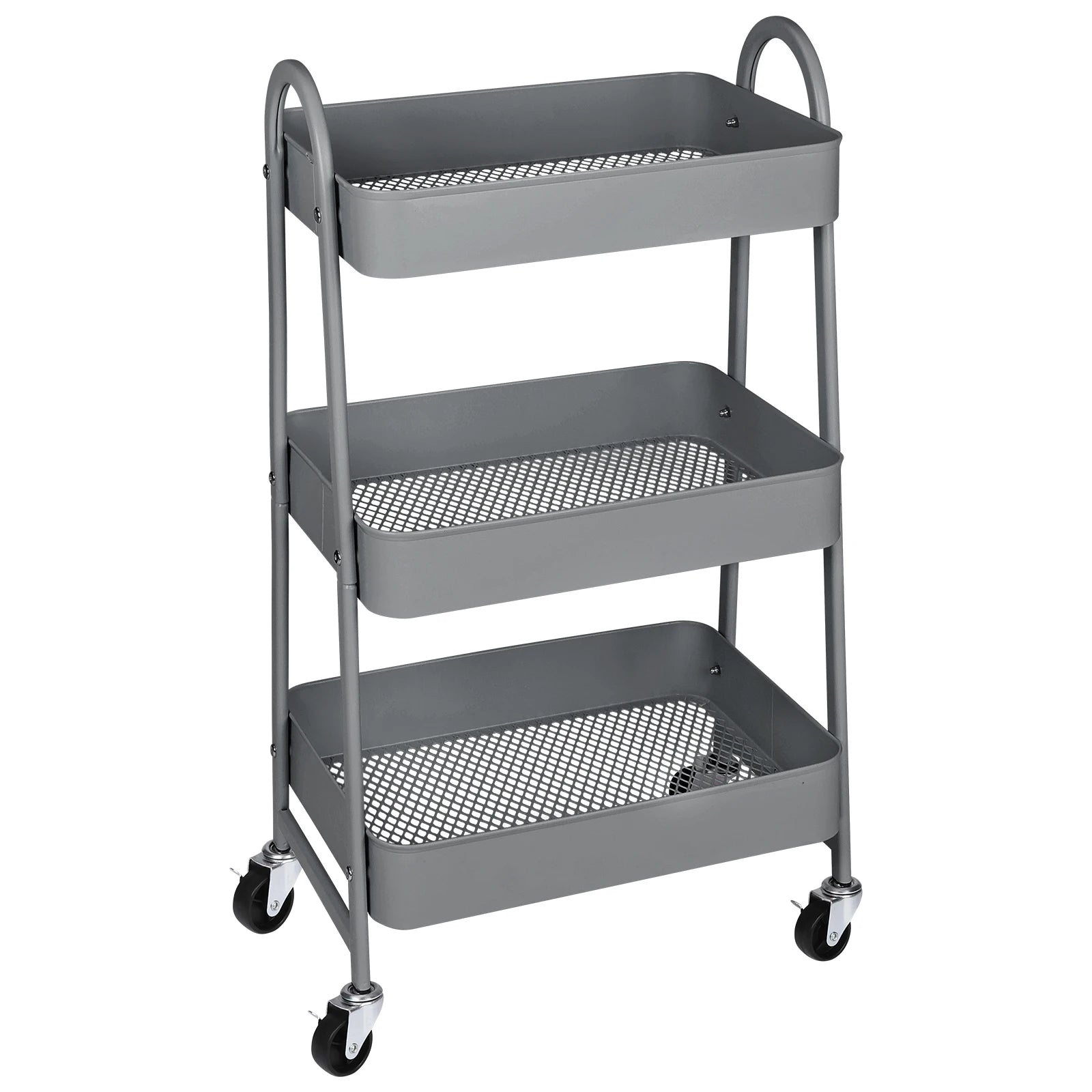 JHK 3-Tier Metal Rolling Storage Cart – Lockable Wheels, Mesh Shelves & Slim Design for Kitchen, Bathroom & Office