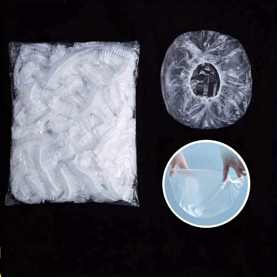 Waterproof Disposable Caps 100 Pack, HDPE Material Stretches to 29cm, for Hair Protection, Pet Care, DIY & Housekeeping