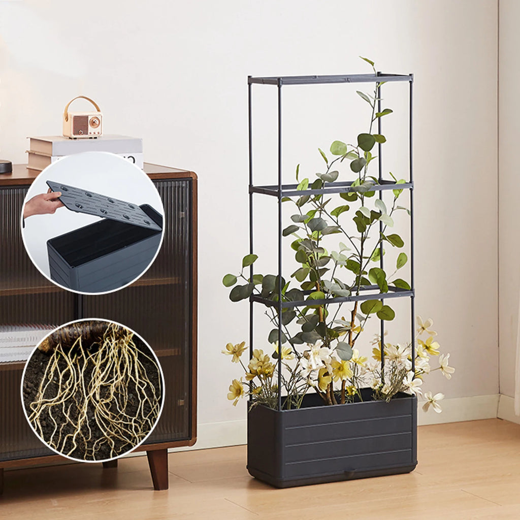 Raised Garden Bed Planter Box with Trellis – Self-Watering, Modular Plant Support for Climbing Vegetables & Patio