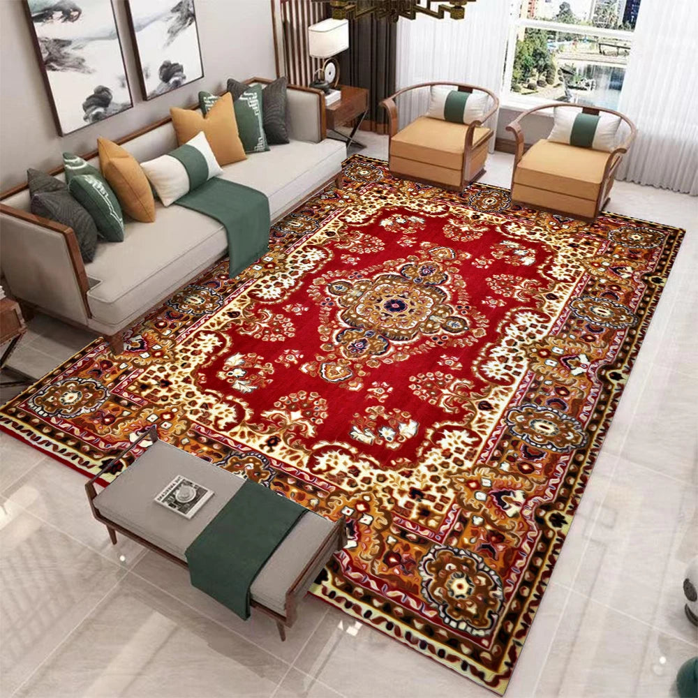 European Retro Geometric Area Rug | Soft Washable Non-Slip Mat for Living Room & Bedroom