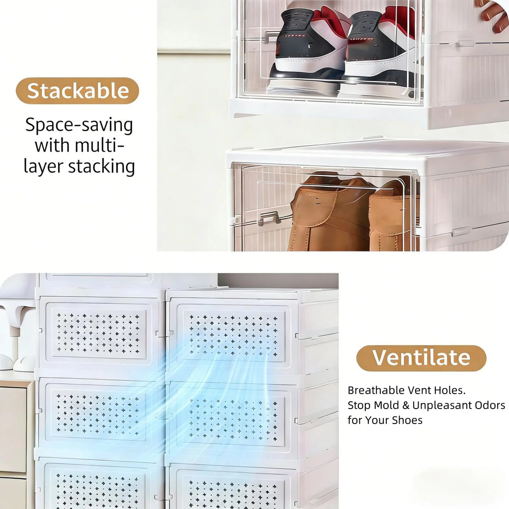 Foldable Clear Shoe Storage Box – Stackable 1–6 Layer Dustproof Organiser for Closet, Dorm & Apartment