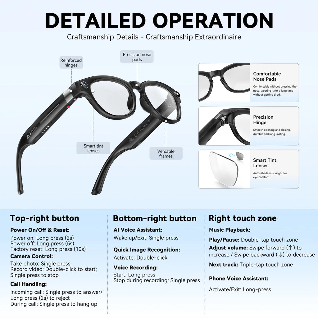 EIGIIS Q8 AI Smart Glasses — 4K Camera, AI Voice, Bluetooth 5.3 & Waterproof