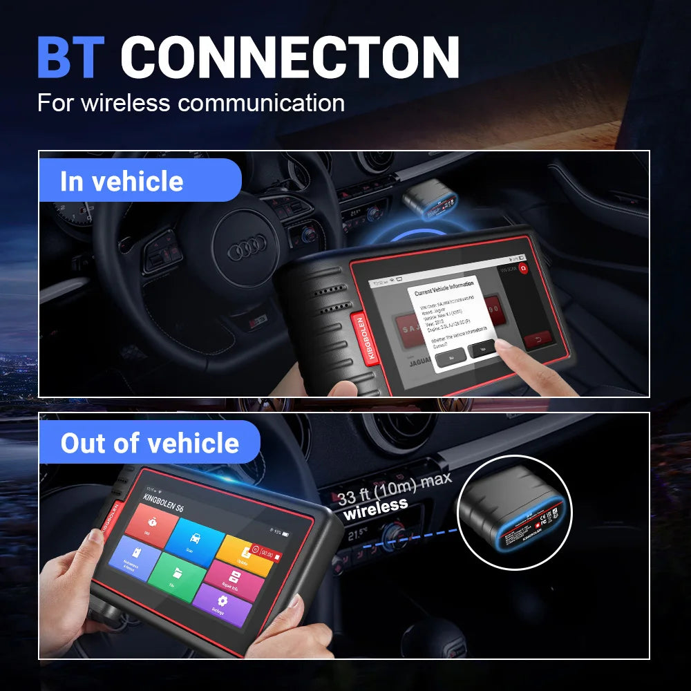 Kingbolen S6 OBD2 Scanner Bluetooth All System lifetime Free Update CAN FD Diagnostic Tool 28+ Resets SAS/BMS/TPMS Scan Tool