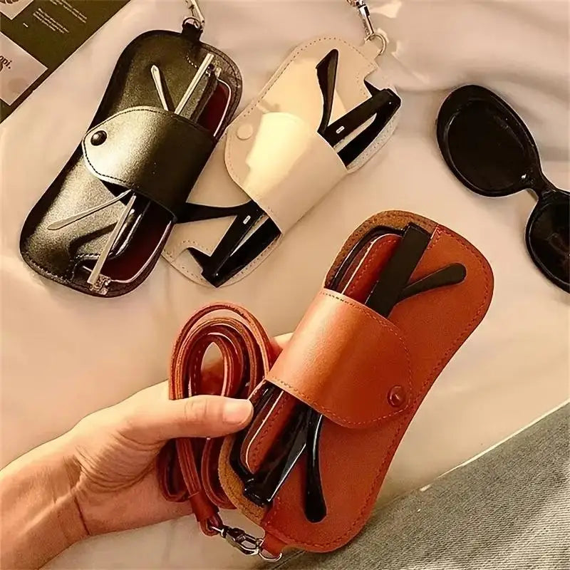 PU Leather Glasses Bag Sunglasses Case Portable Myopia Frame Protector Pouch Hanging Neck Lanyards Reading Eyewear Storage Box