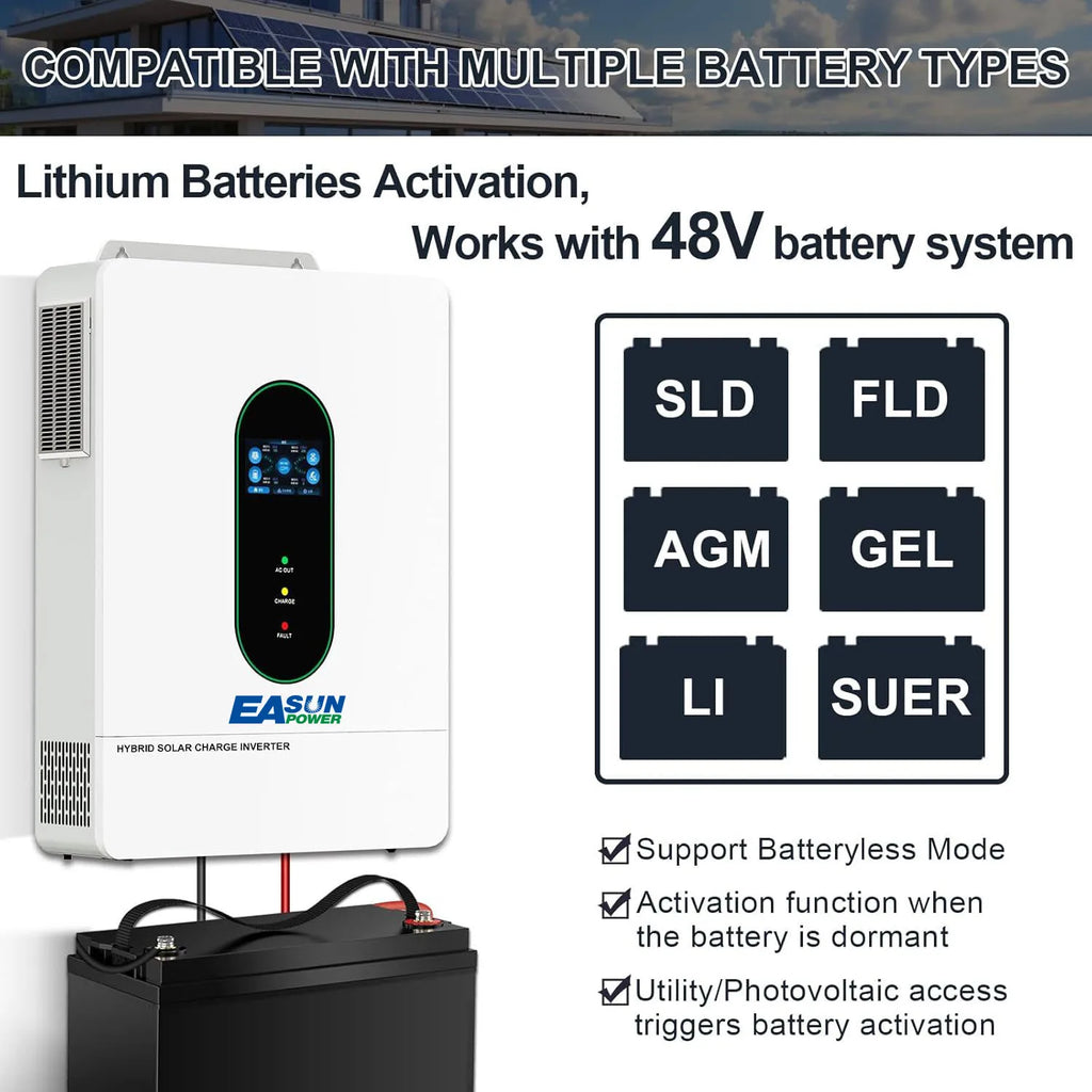 EASUN POWER 120V/220V 12KW hybrid solar inverter 48V photovoltaic split inverter with built-in 200A parallel solar charging con