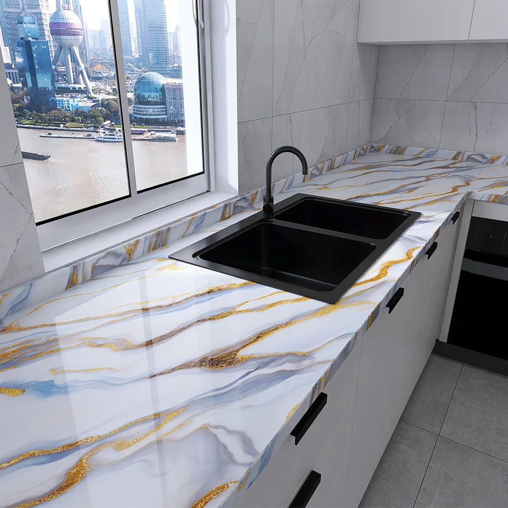 Marble Peel & Stick Wallpaper - Waterproof Oil-Proof Self-Adhesive PVC Film for Kitchen, Countertops & Cabinets