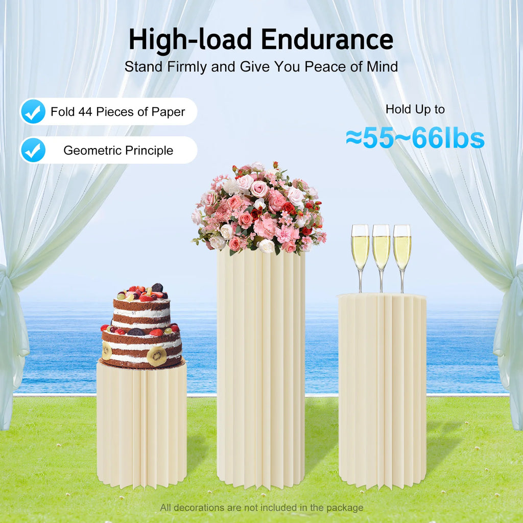 3PCS Foldable Cardboard Centerpiece Display Foldable Paper Columns Cylinder Cardboard Flowers Stand for Wedding Party Garden