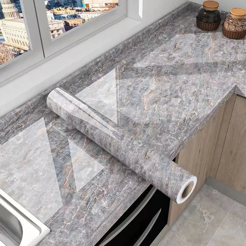 Marble Peel & Stick Wallpaper - Waterproof Oil-Proof Self-Adhesive PVC Film for Kitchen, Countertops & Cabinets