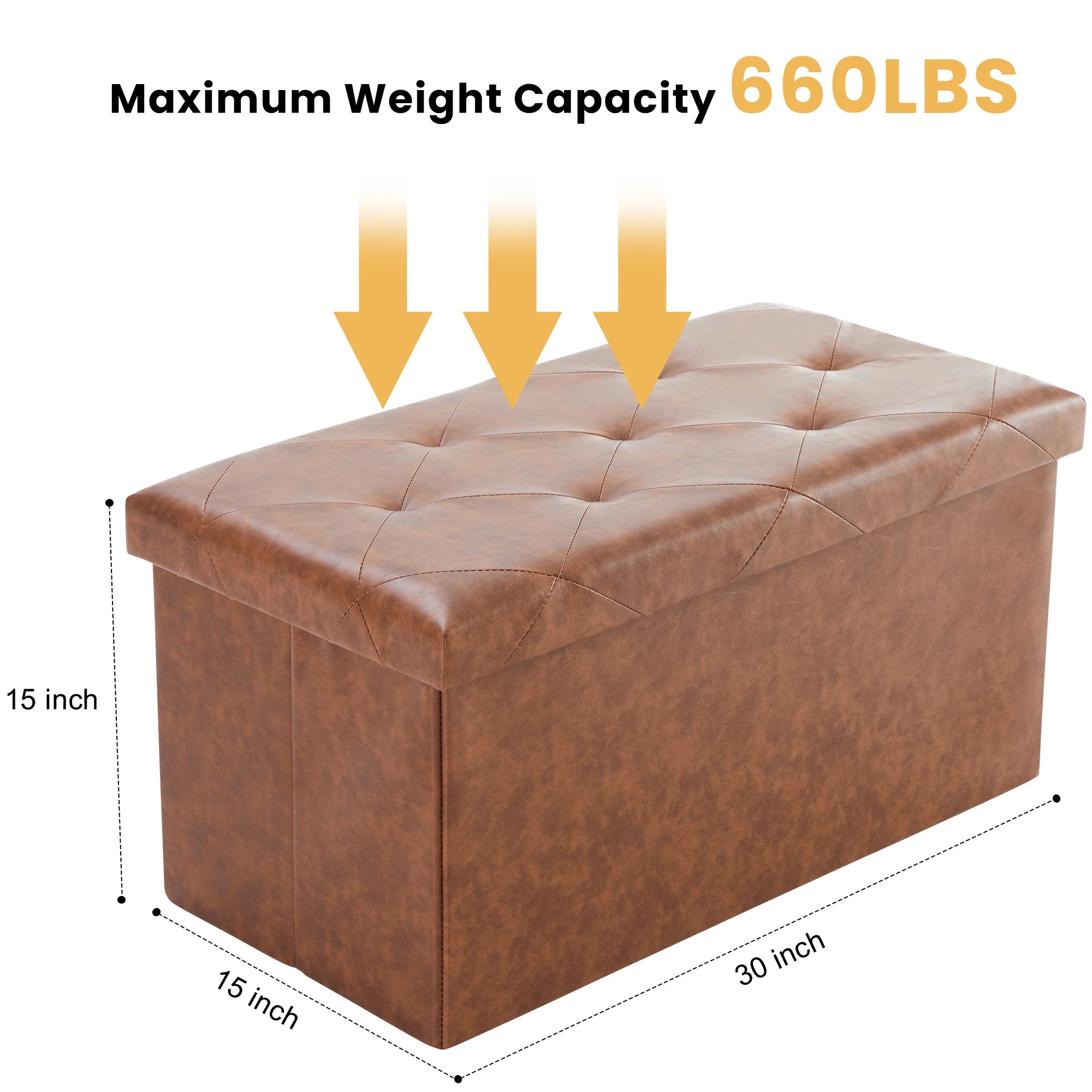 43" Folding Storage Ottoman — Leather Footstool & Bedroom Bench, 660 lb Capacity, Memory Foam Seat