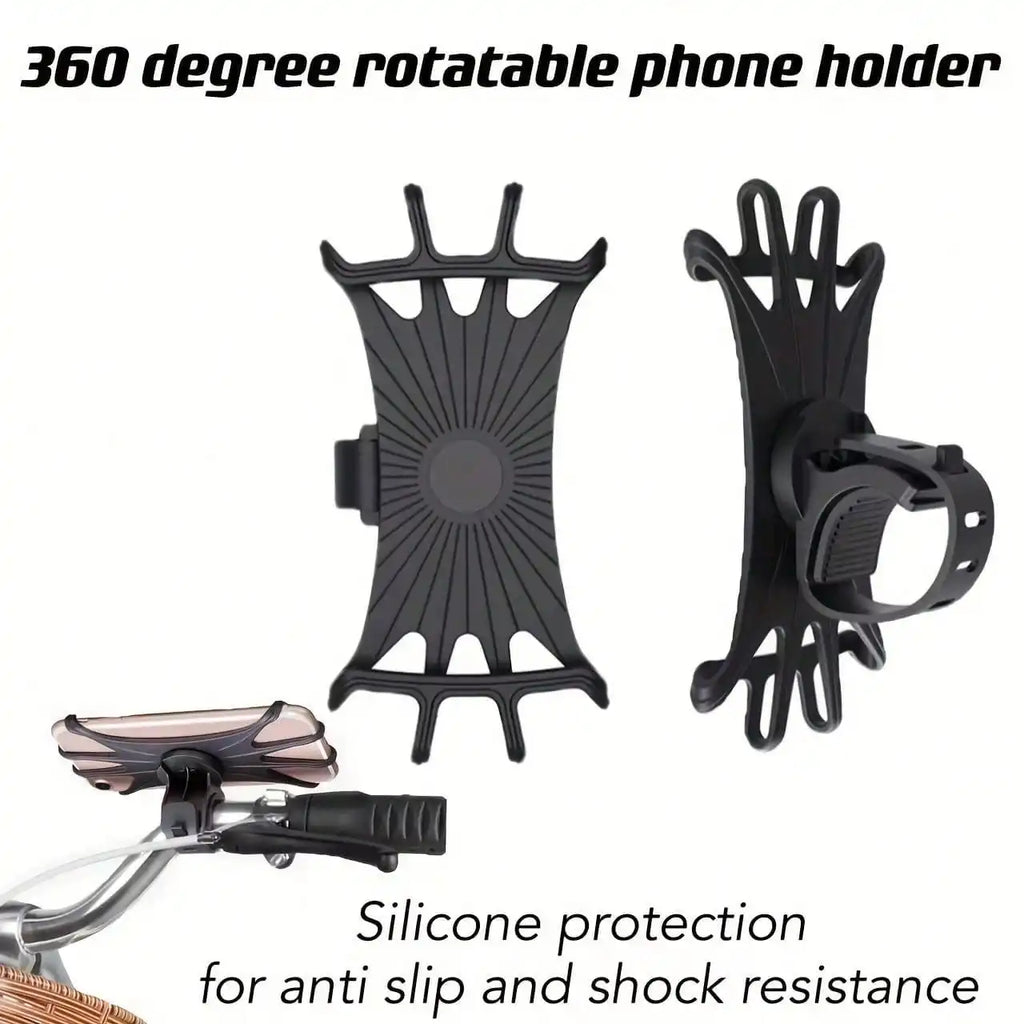 1pc 360° Rotation Silicone Bike Phone Mount, Universal Handlebar Phone Holder For Bicycles, Motorcycles & Shopping Carts