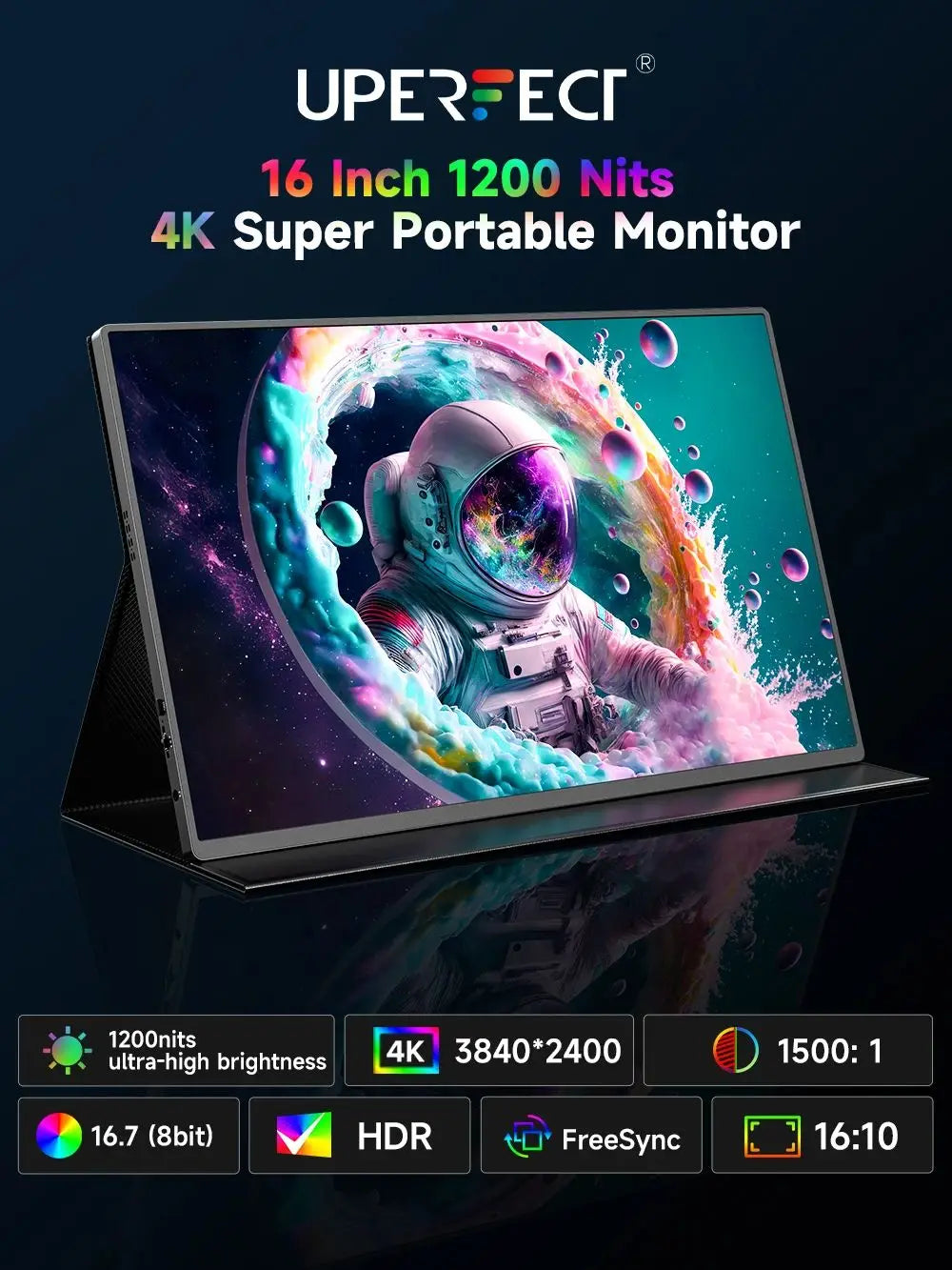 UPERFECT 16" 1200Nits Portable Gaming Monitor 4K IPS Laptop Screen 3840x2400 Travel Office Computer PC Display For Phone Switch