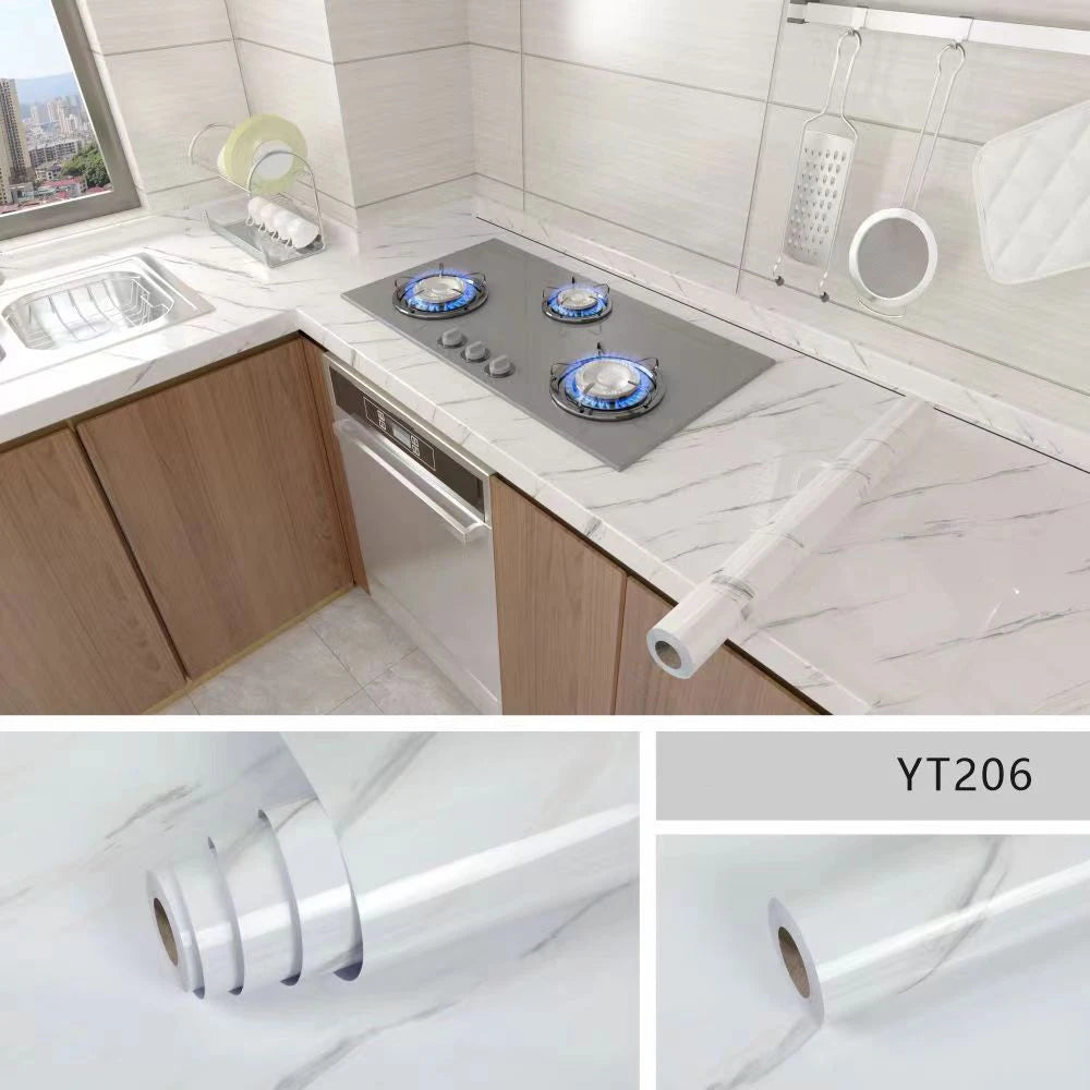 Marble Peel & Stick Wallpaper - Waterproof Oil-Proof Self-Adhesive PVC Film for Kitchen, Countertops & Cabinets