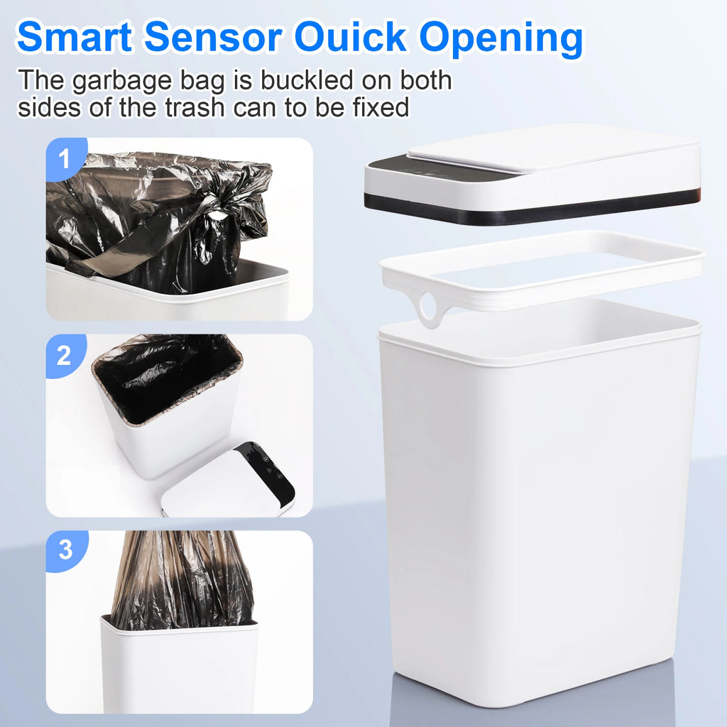 2 Pack 12L Touchless Motion Sensor Trash Cans with Lid — Slim Bathroom Design
