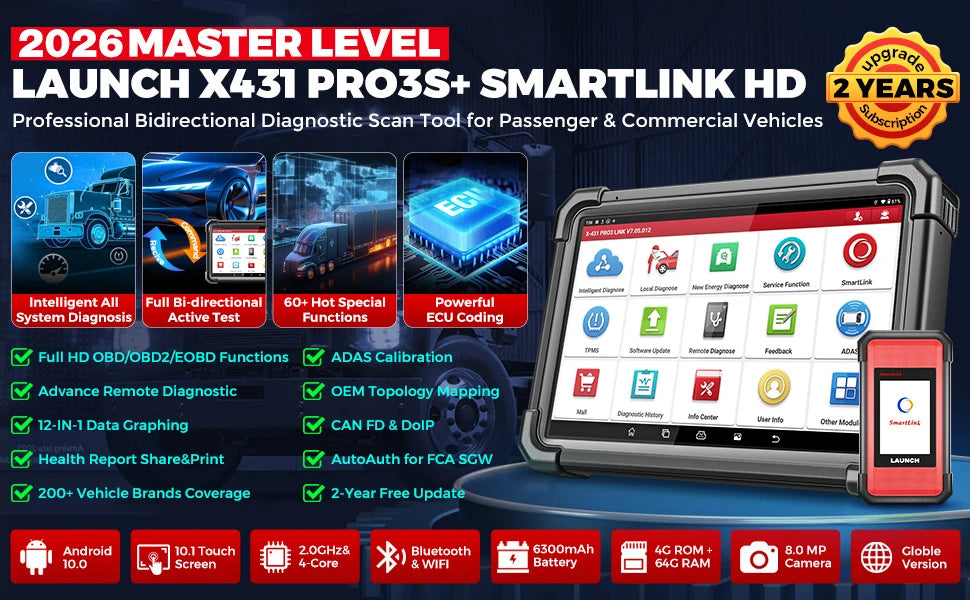 New Arrival-LAUNCH X431 PRO3S+ SmartLink HD 12V Car 24V Truck Full System Diagnostic Tools 10.1' INCH Auto OBD OBD2 Scanner