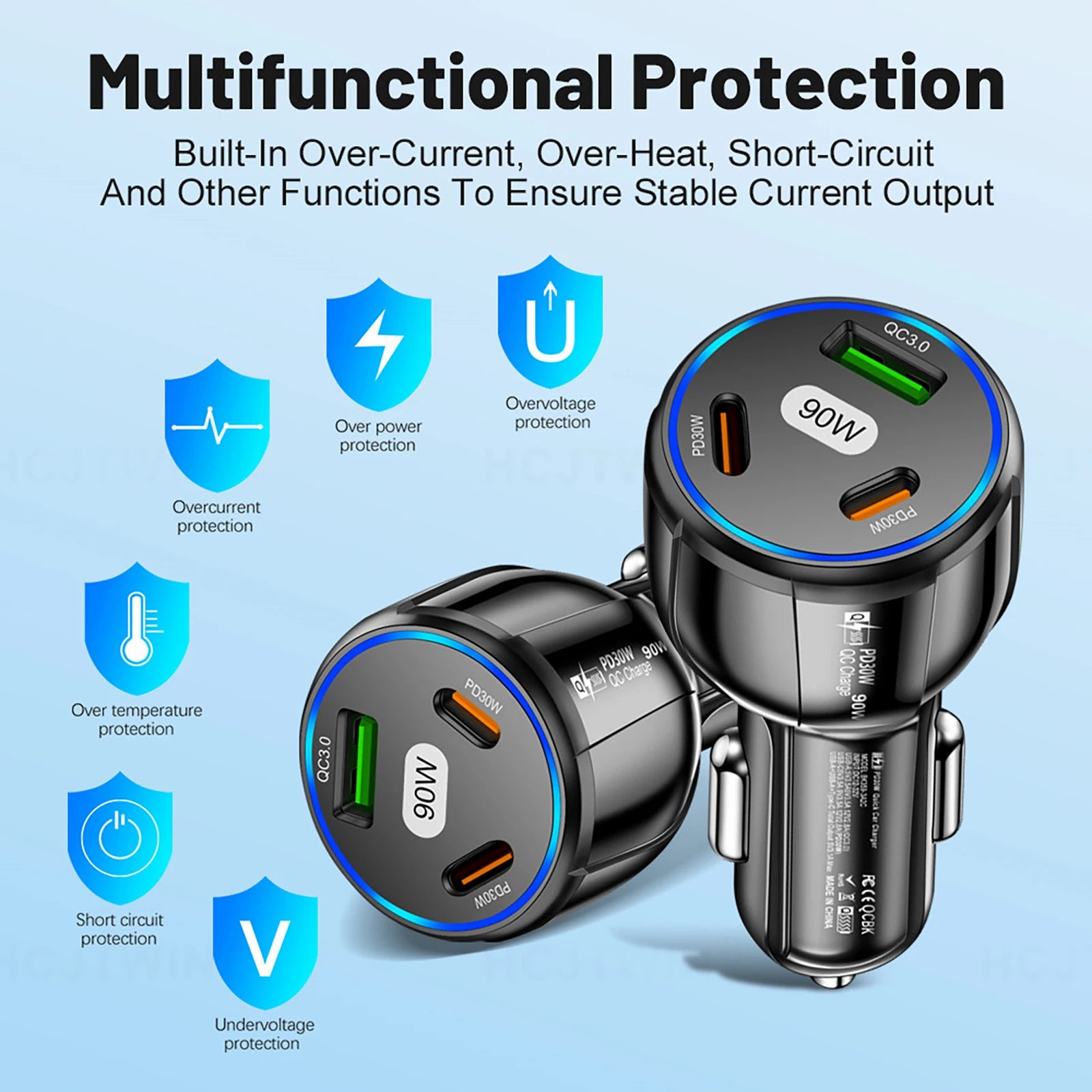Quick Charge 3 Ports USB Type C Fast Charger USB PD Car Charger 3.0 Car Phone Adapter for IPhone Samsung Phone 13 12 Pro Max