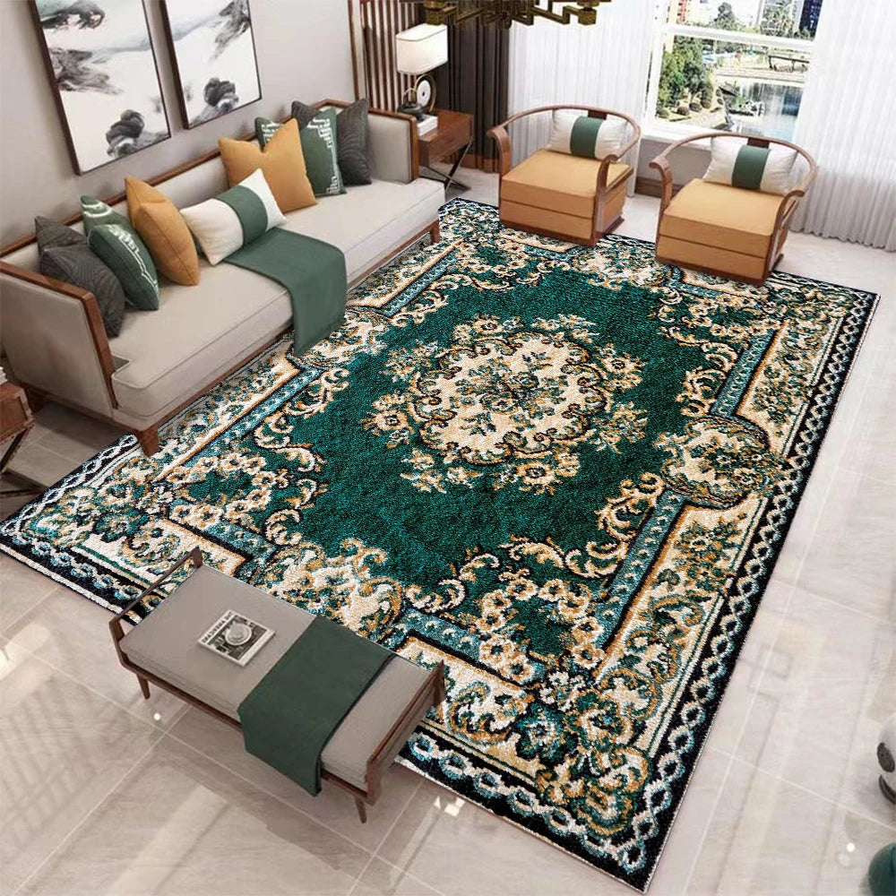 European Retro Geometric Area Rug | Soft Washable Non-Slip Mat for Living Room & Bedroom