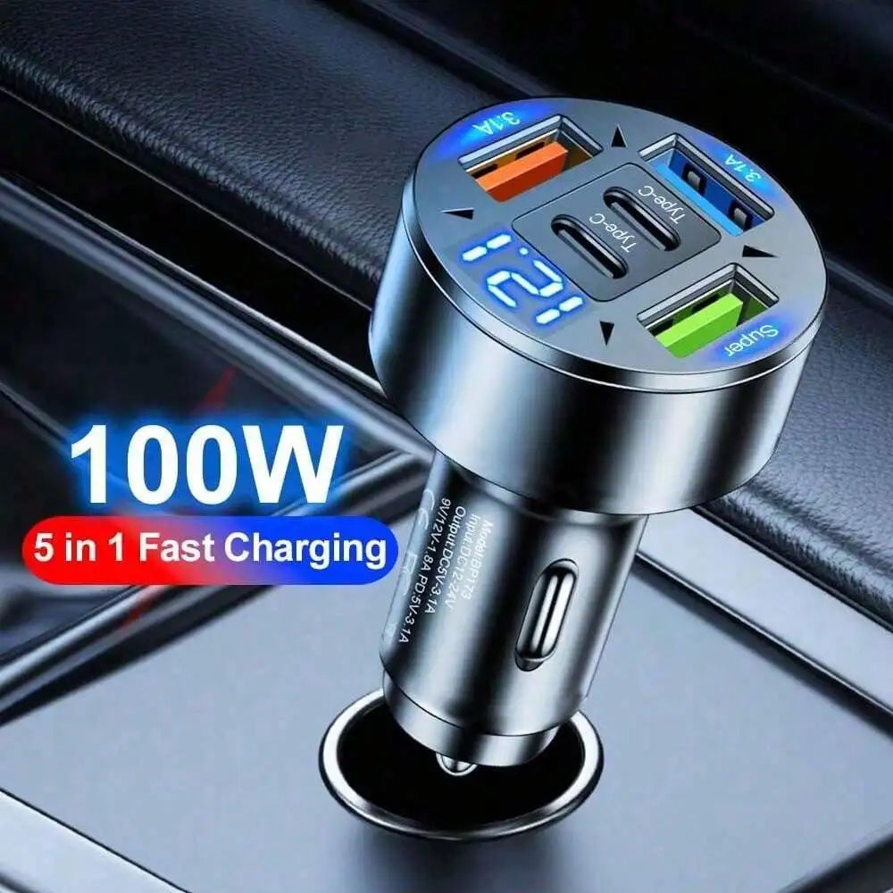 3-Port USB Car Charger With 2 Type-C Ports, Supports PD & QC3.0 Fast Charging, USB-C Car Charger Adapter Compatible With IPhone
