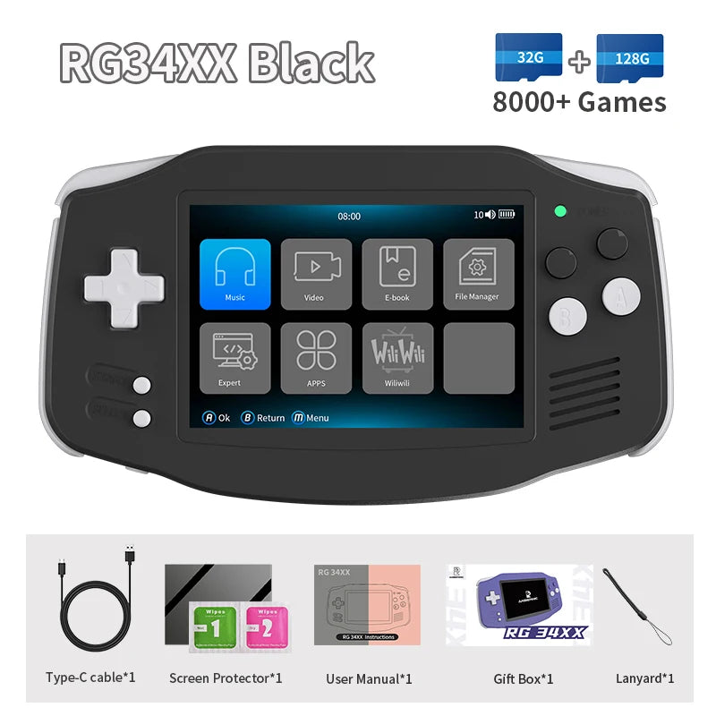 Anbernic RG34XX Retro Video Handheld Game Console 3.4" IPS Screen 32G Linux 64-bit System Support 5G WiFi Bluetooth HD TV Output