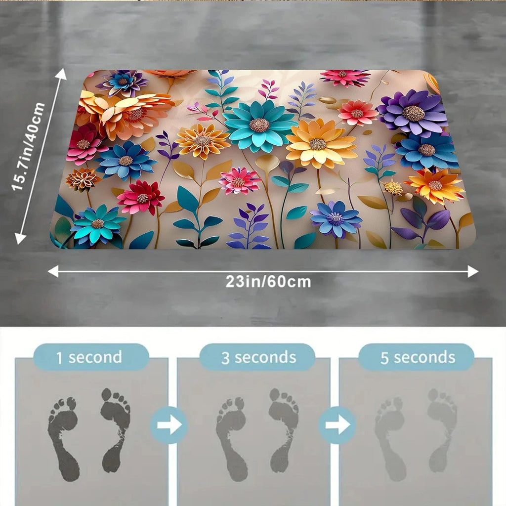 Floral Print Bathroom Mat - Anti-Slip, Super Absorbent & Quick-Dry Shower Floor Mat