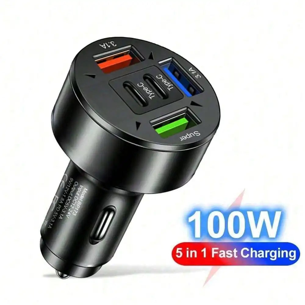 3-Port USB Car Charger With 2 Type-C Ports, Supports PD & QC3.0 Fast Charging, USB-C Car Charger Adapter Compatible With IPhone