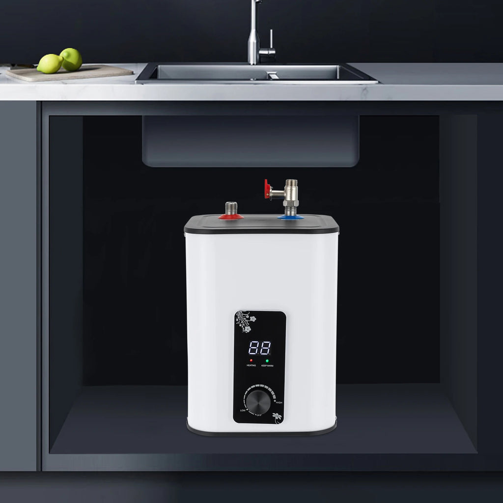 1500W 8L Electric Water Heater Instant Under Sink Stainless Steel Tank Fast Heating IPX4 Safe for Kitchen Bathroom RV SY-8