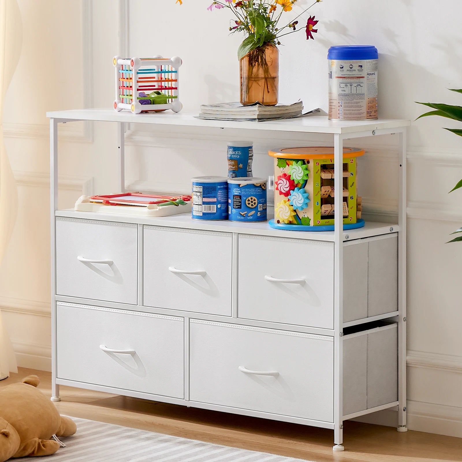 JHK TV Stand & Dresser with 5 Fabric Drawers — Fits Up to 45" TV, 39.7"W, Lightweight & Multi-Room