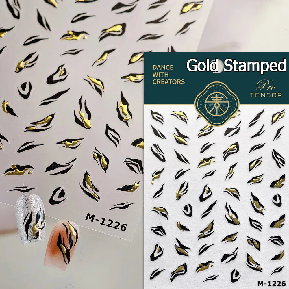 Retro Animal Print Nail Art Stickers – Gold Stars, Leopard, Zebra & Cow Print Manicure Decals