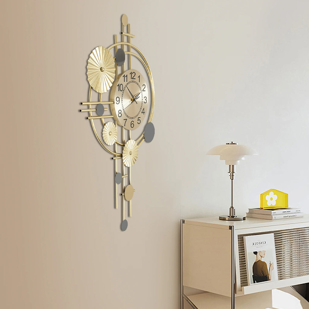 Large Gold Decorative Wall Clock — 17.7" × 30.7", Silent Sweep Movement, Modern Iron Art for Living Room & Bedroom