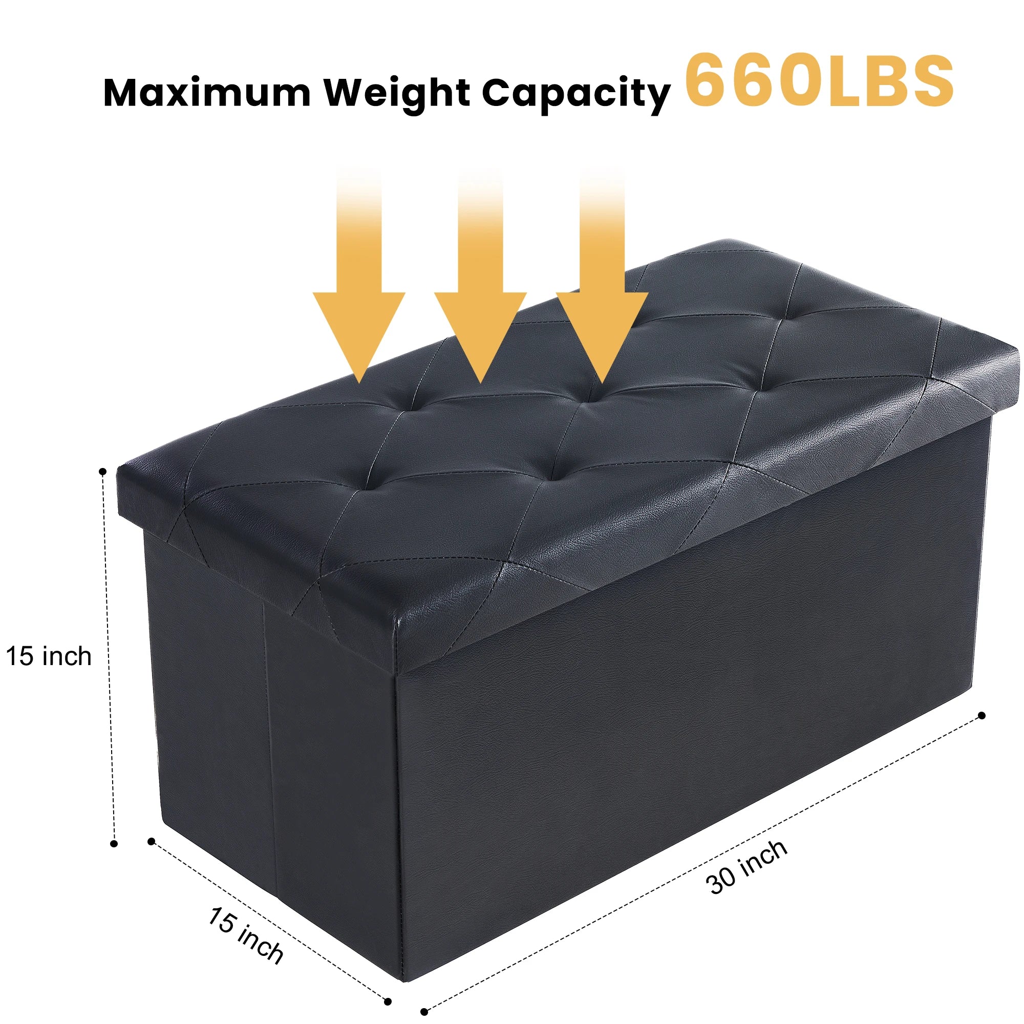 43" Folding Storage Ottoman — Leather Footstool & Bedroom Bench, 660 lb Capacity, Memory Foam Seat