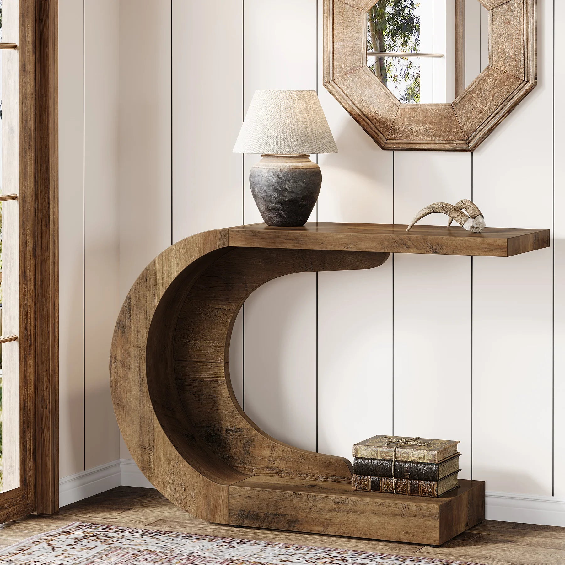 Tribesigns 43" C-Shaped Console Table — Mid-Century Entryway & Hallway Accent Table, Engineered Wood