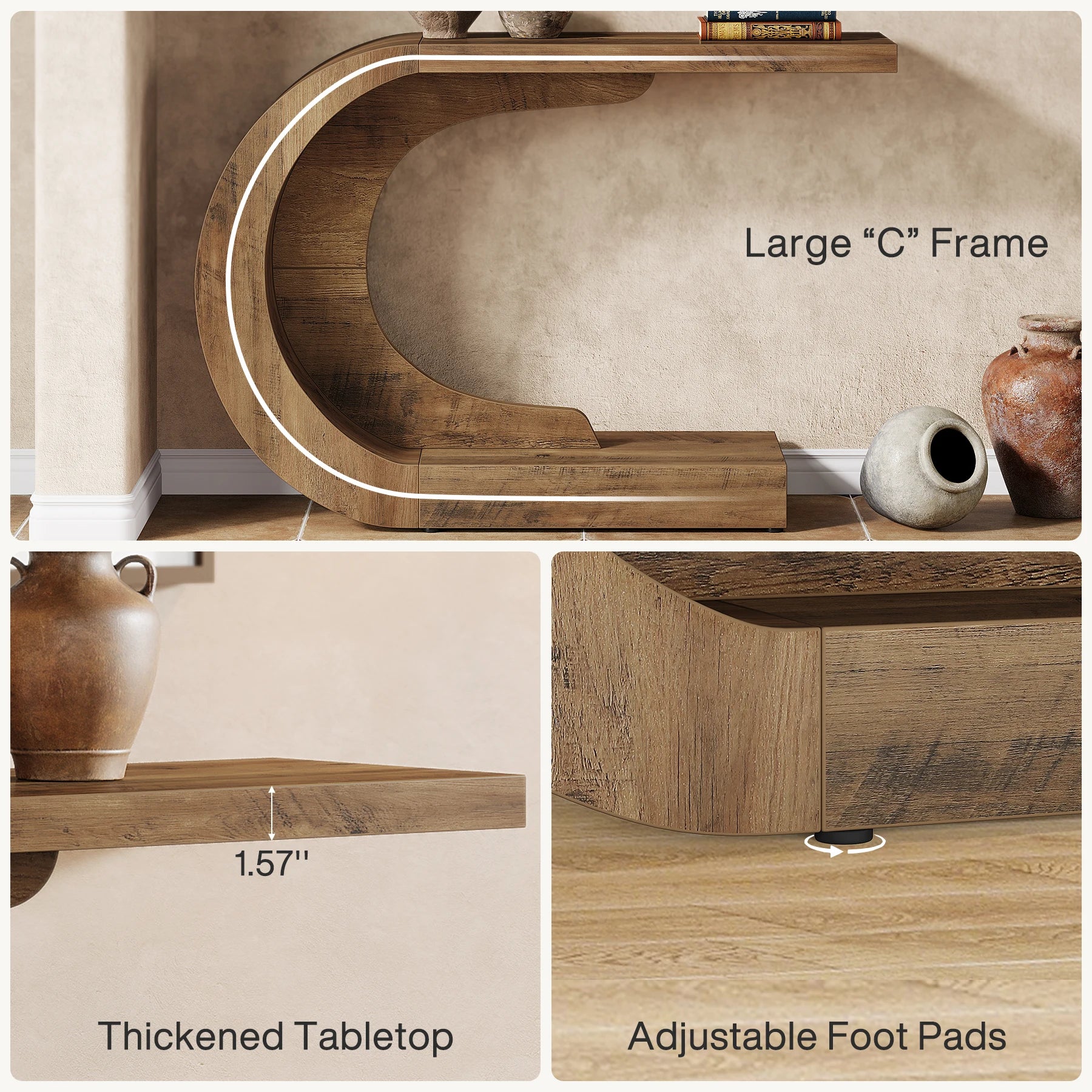 Tribesigns 43" C-Shaped Console Table — Mid-Century Entryway & Hallway Accent Table, Engineered Wood