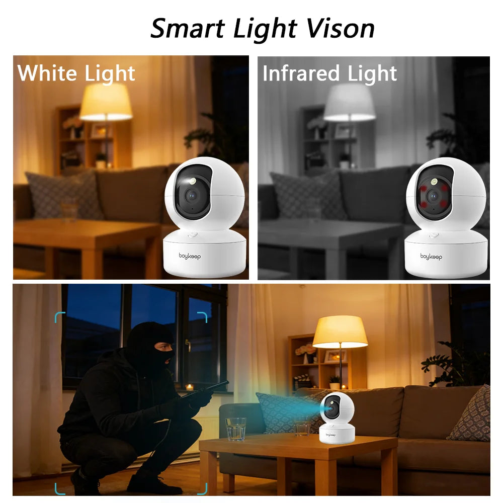 BoyKeep 2K Smart WiFi Security Camera Dual Band 5G/2.4GHz Indoor Surveillance Camera, 360° PTZ, IR Night Vision, Two-Way Audio