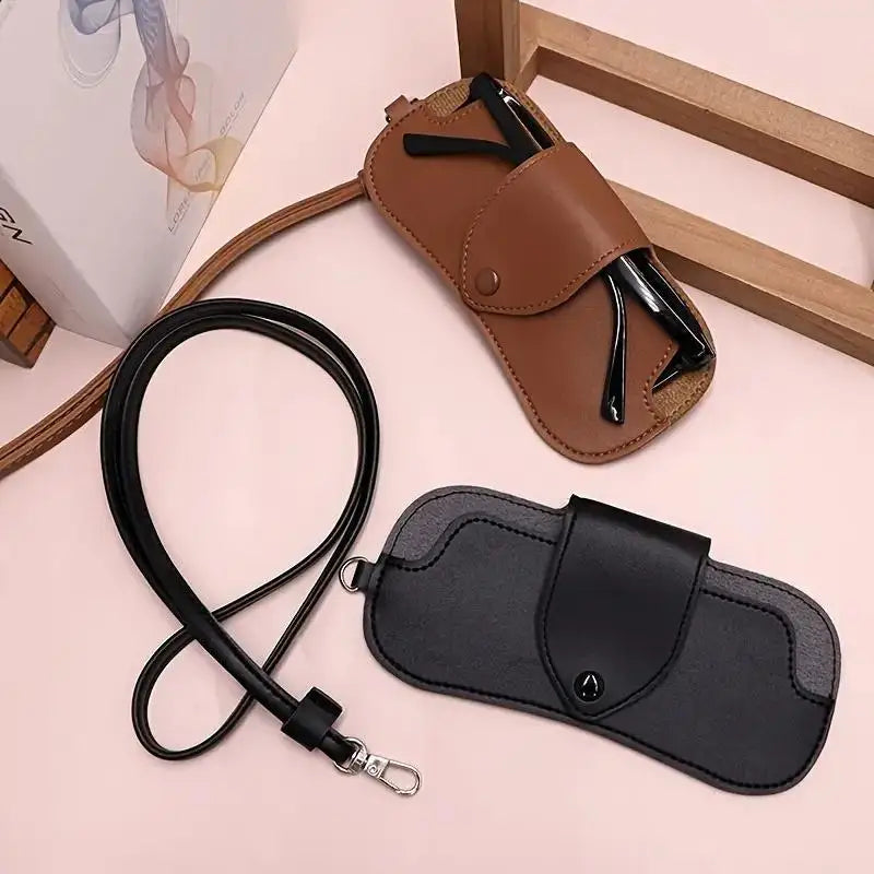 PU Leather Glasses Bag Sunglasses Case Portable Myopia Frame Protector Pouch Hanging Neck Lanyards Reading Eyewear Storage Box