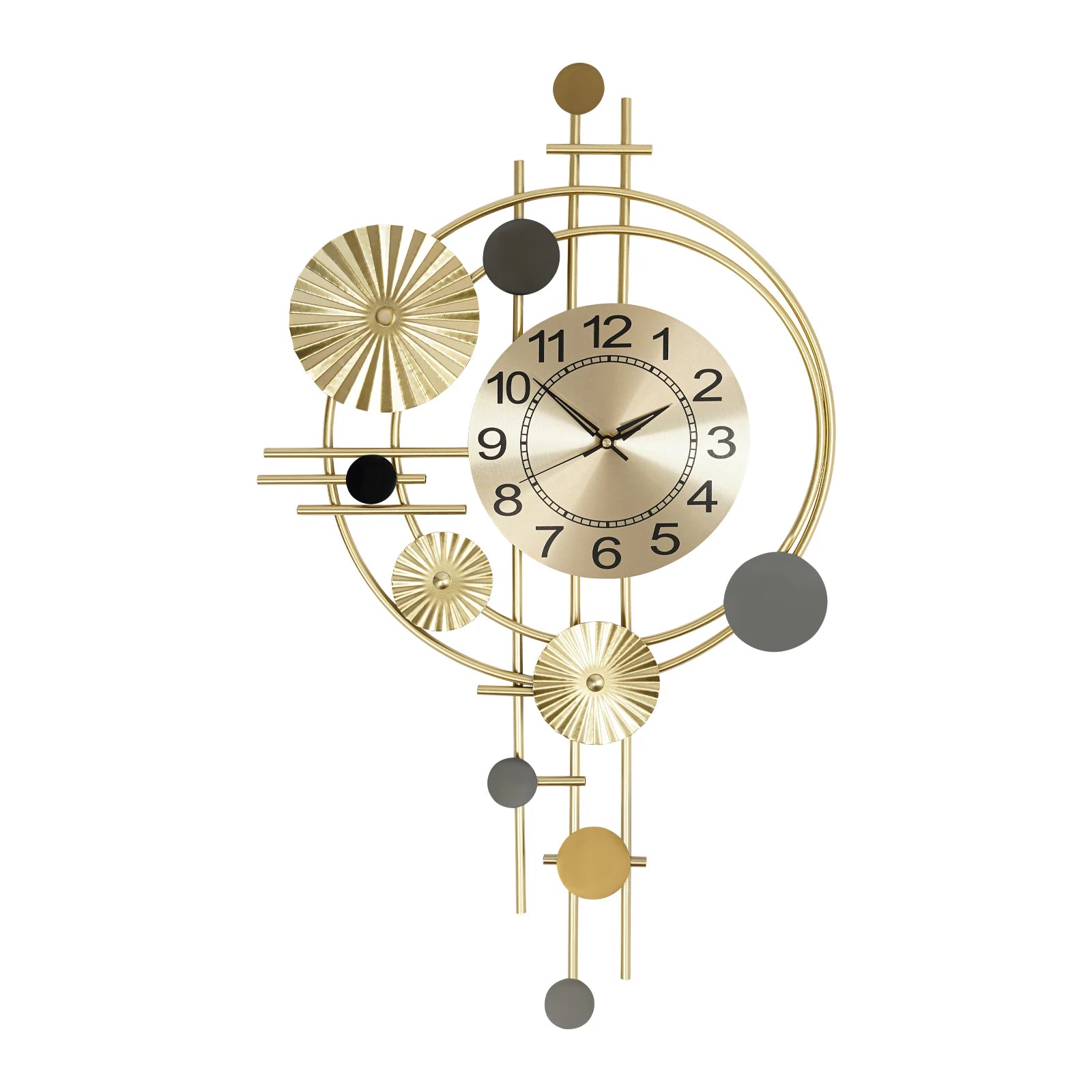 Large Gold Decorative Wall Clock — 17.7" × 30.7", Silent Sweep Movement, Modern Iron Art for Living Room & Bedroom