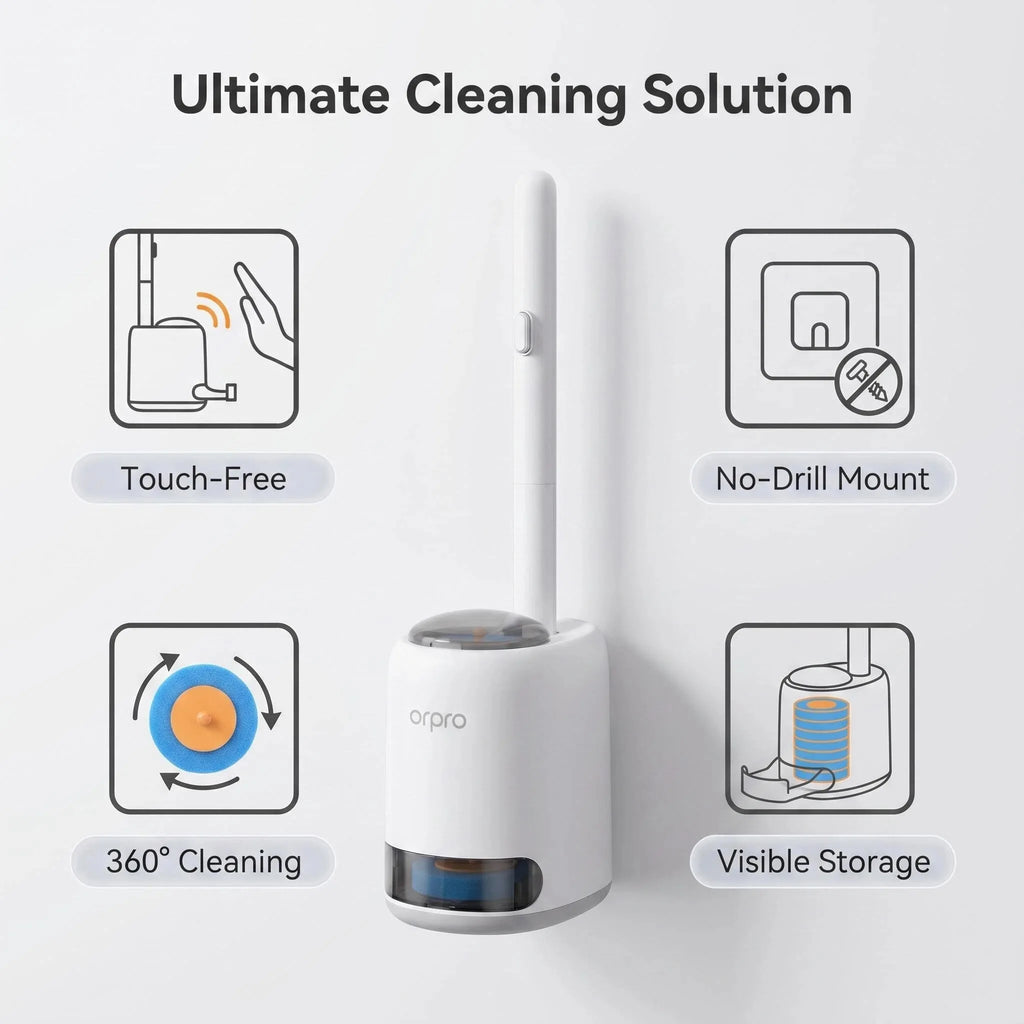 Wall Hanging Disposable Toilet Brush with 8 Refill Heads