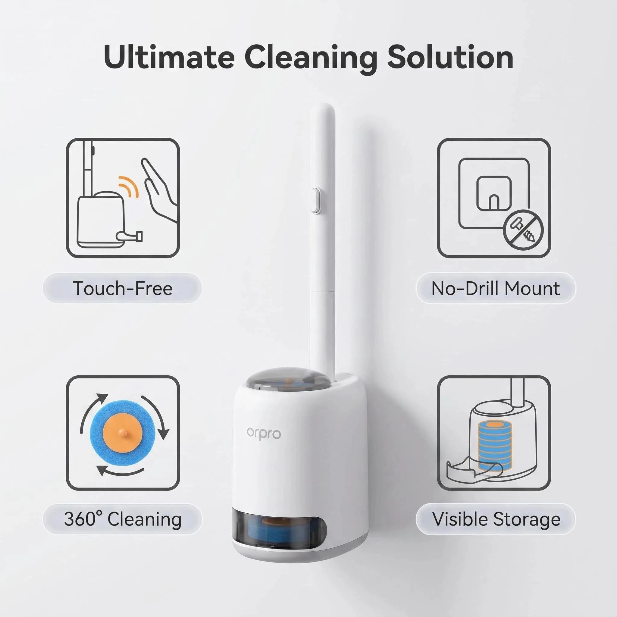 Wall Hanging Disposable Toilet Brush with 8 Refill Heads