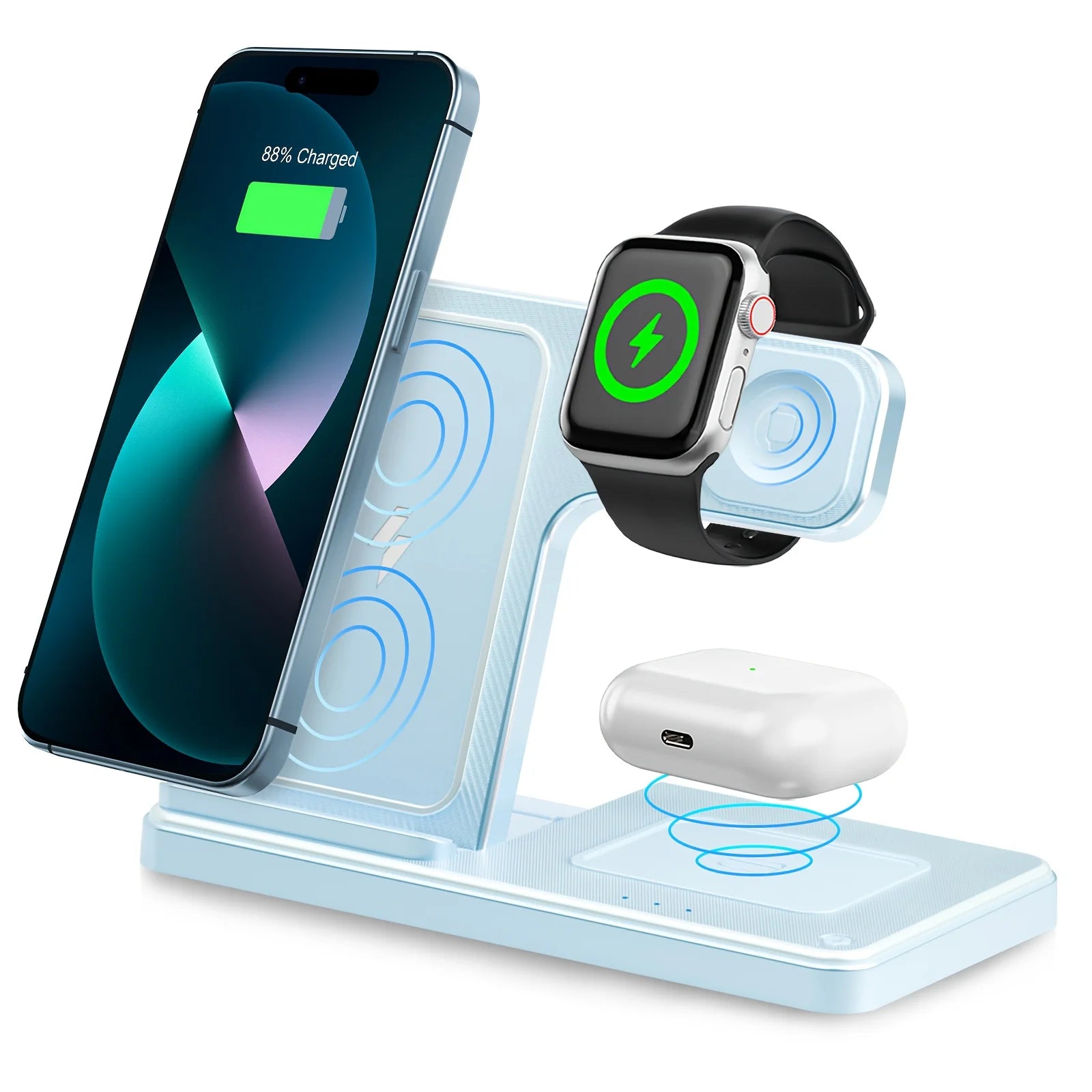 3 In 1 Magnetic Wireless Charger Stand 15W Fast Charging Dock Station Multiple Devices for iPhone 15 14 13 8 Apple Watch Airpods