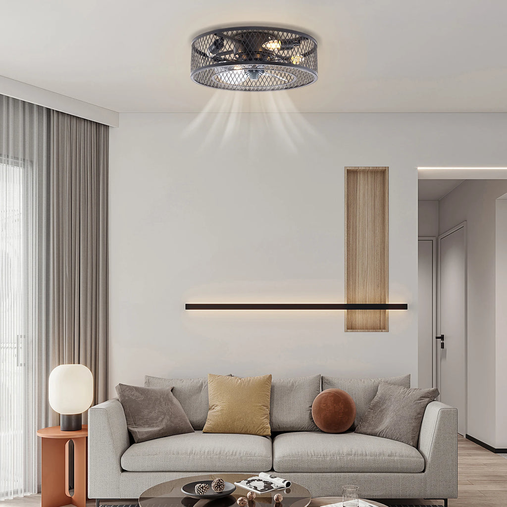 18" Ceiling Fan with Light — Black, Remote Control, 4 × E26/E27, 3-Speed, 1/2/4/8h Timer, Indoor
