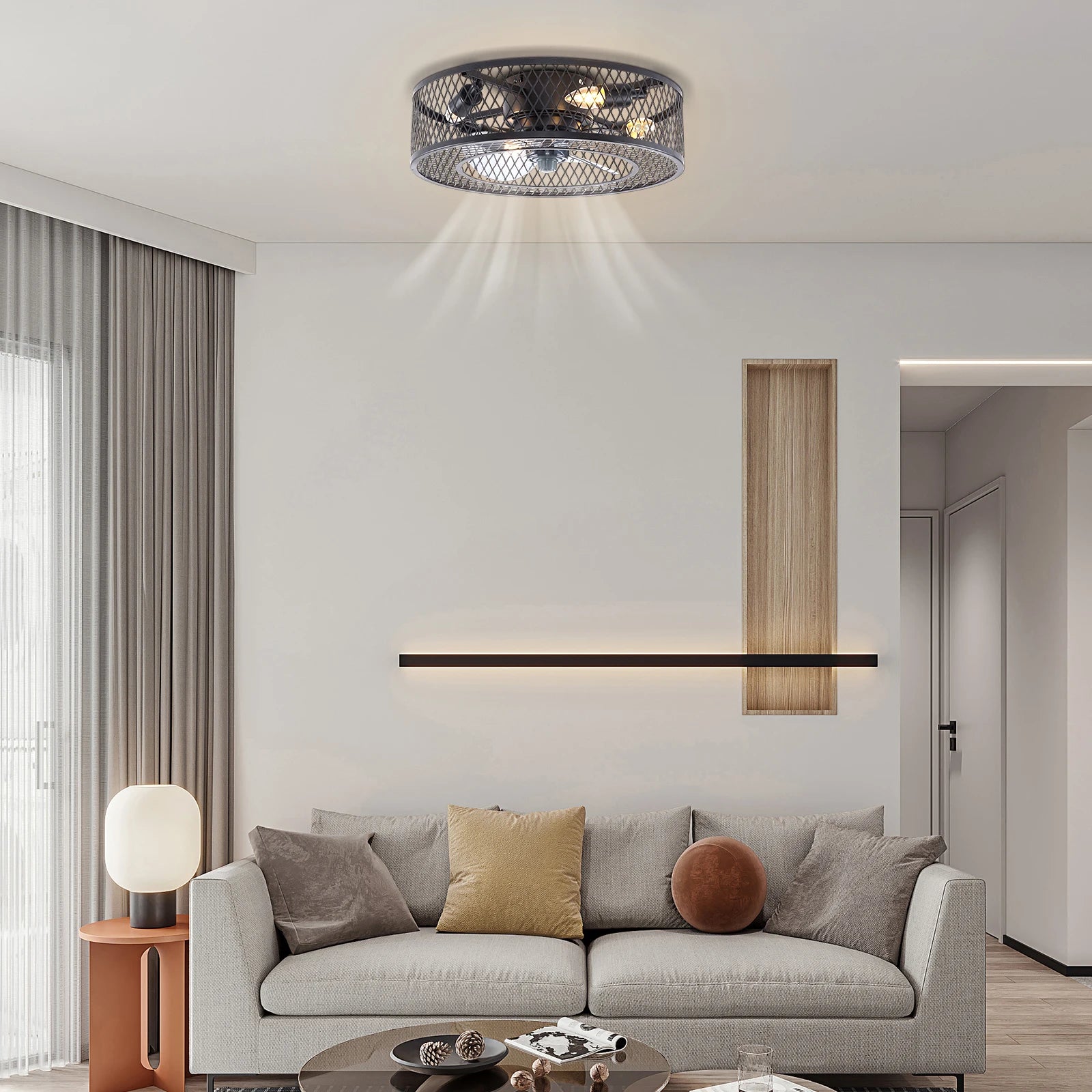 18" Ceiling Fan with Light — Black, Remote Control, 4 × E26/E27, 3-Speed, 1/2/4/8h Timer, Indoor