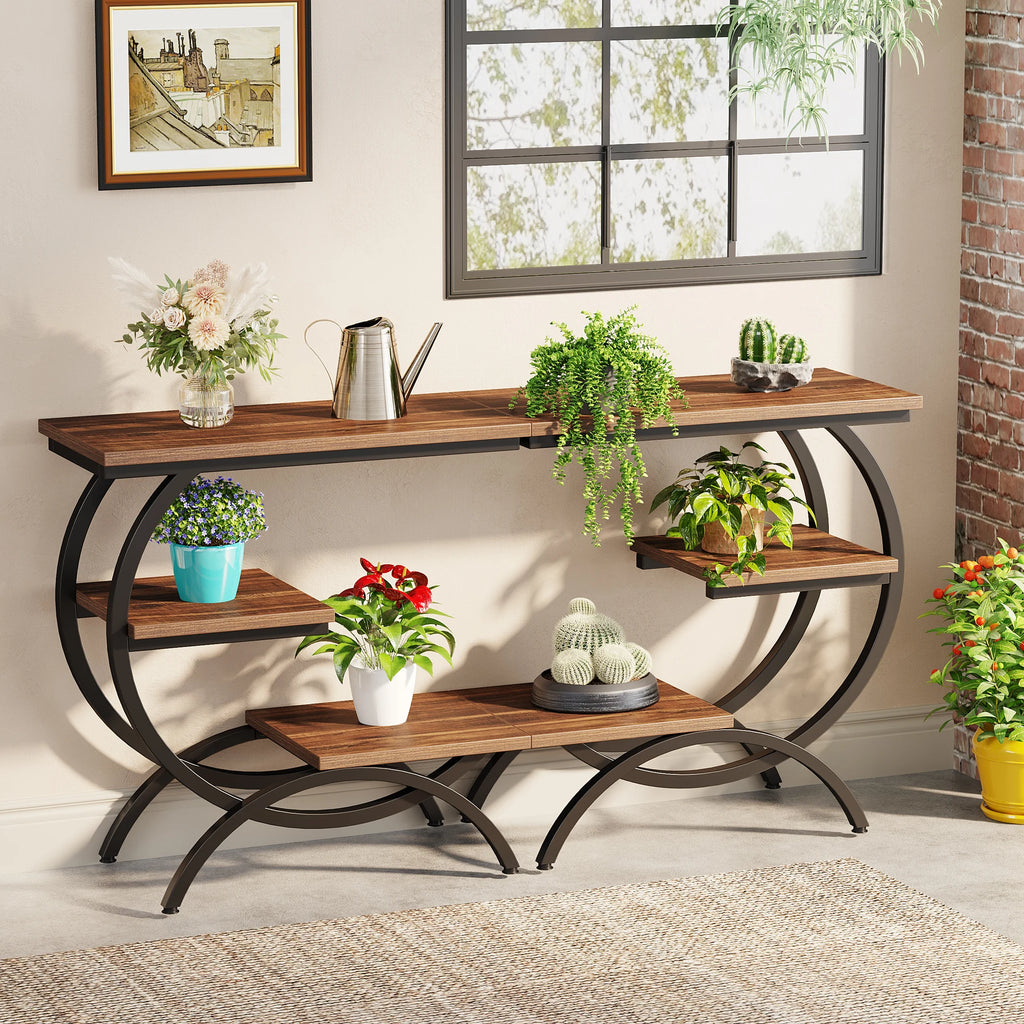 Tribesigns C-Shaped End Table with 3-Tier Storage Shelves | Industrial Sofa Side Table
