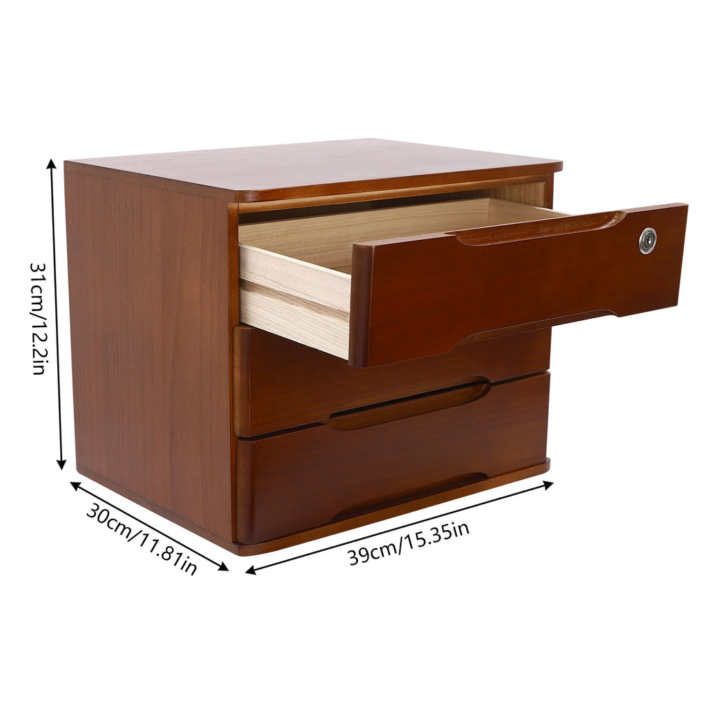 1/2/3 Tier Desktop Storage Box, Wooden Drawer Organizer with Lockable Drawers, No Assembly Required