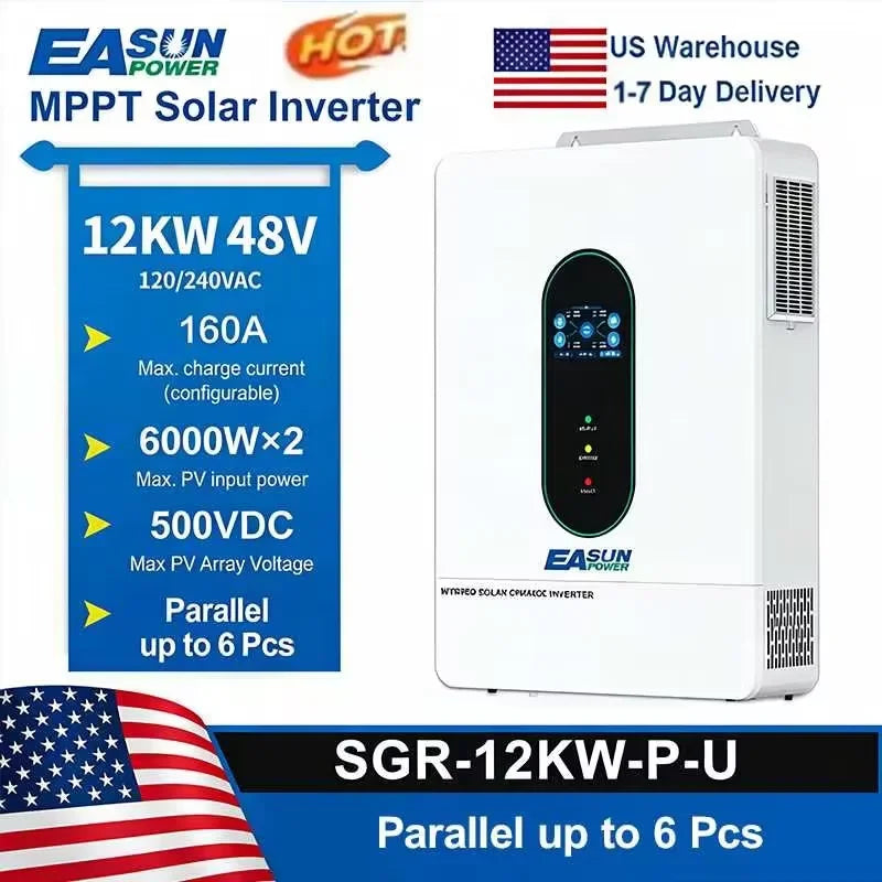 EASUN POWER 120V/220V 12KW hybrid solar inverter 48V photovoltaic split inverter with built-in 200A parallel solar charging con