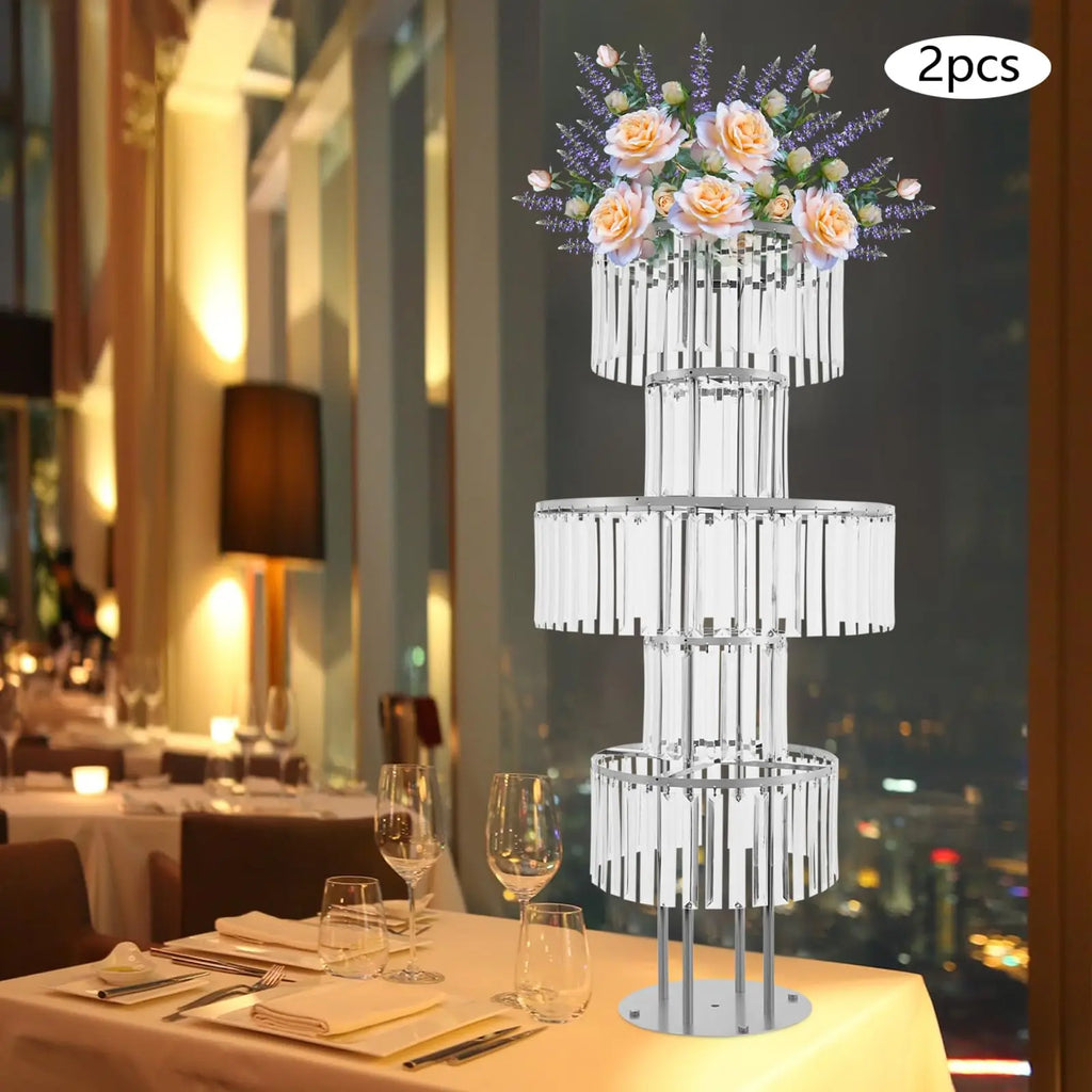 5-Tier Crystal Chandelier Flower Stand | Set of 2 | 43.3" Tall