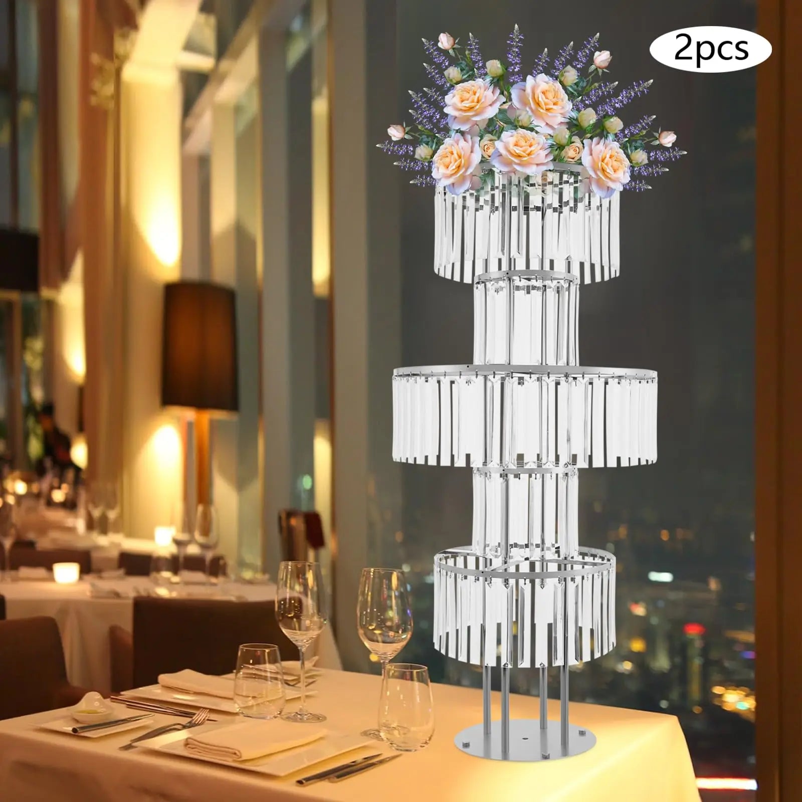 5-Tier Crystal Chandelier Flower Stand | Set of 2 | 43.3" Tall