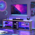 63" LED Gaming TV Stand for Up to 70" TVs — 5 Open Compartments, Adjustable Glass Shelves, Grey Wash